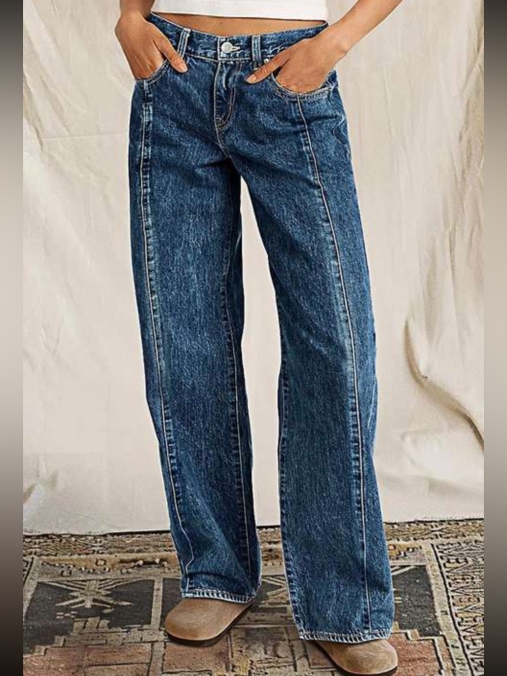 Flamingals Classic  Mid-Rise  Staight  Leg Jeans - Dark Blue